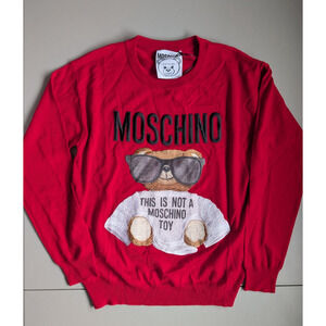NWT Moschino Couture Toy Embroidered Teddy Bear Sweater Sz 48 US 12 Red #9M510